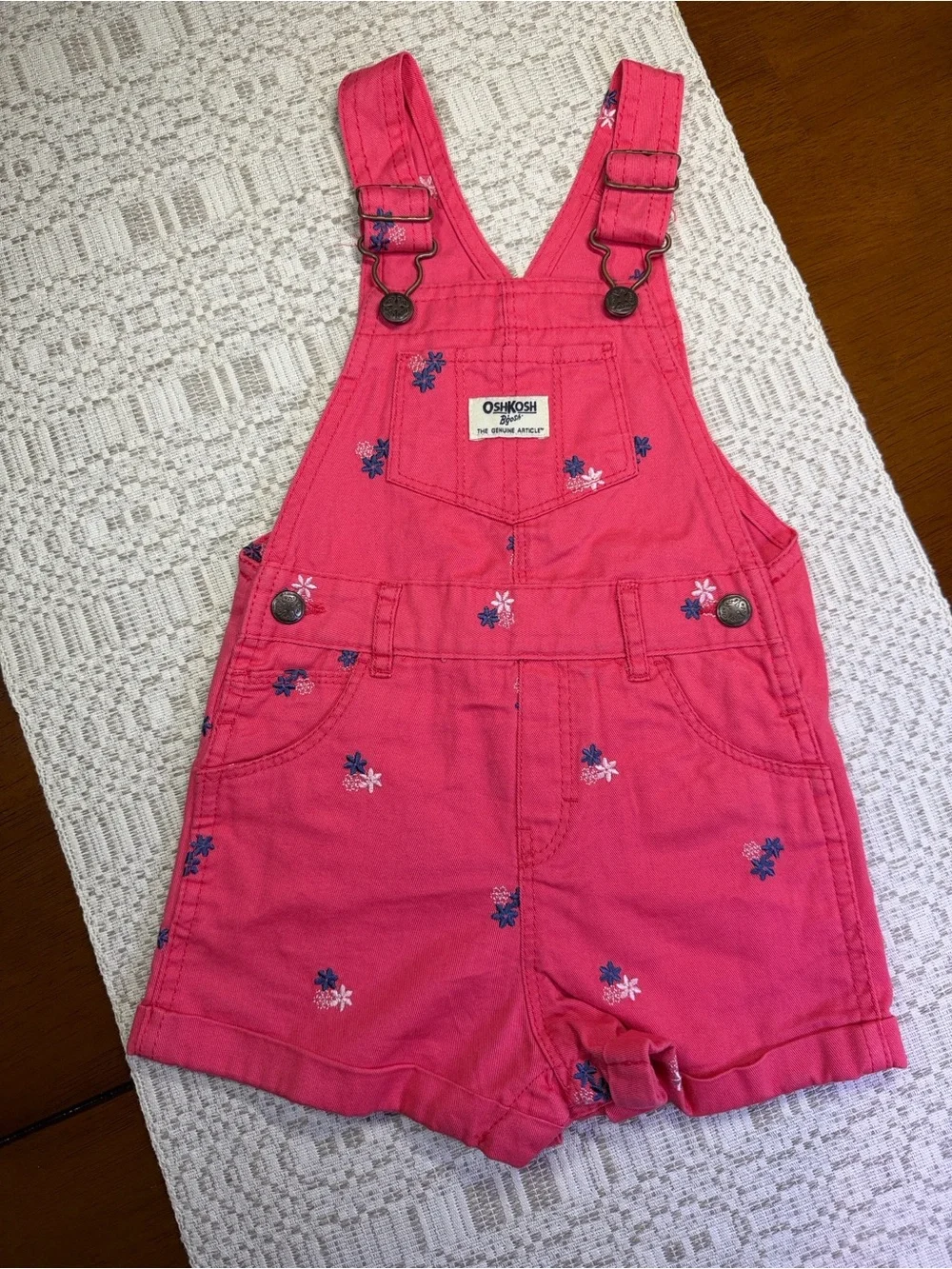 OshKosh B'gosh Pink Floral Embroidered Toddler Shortalls